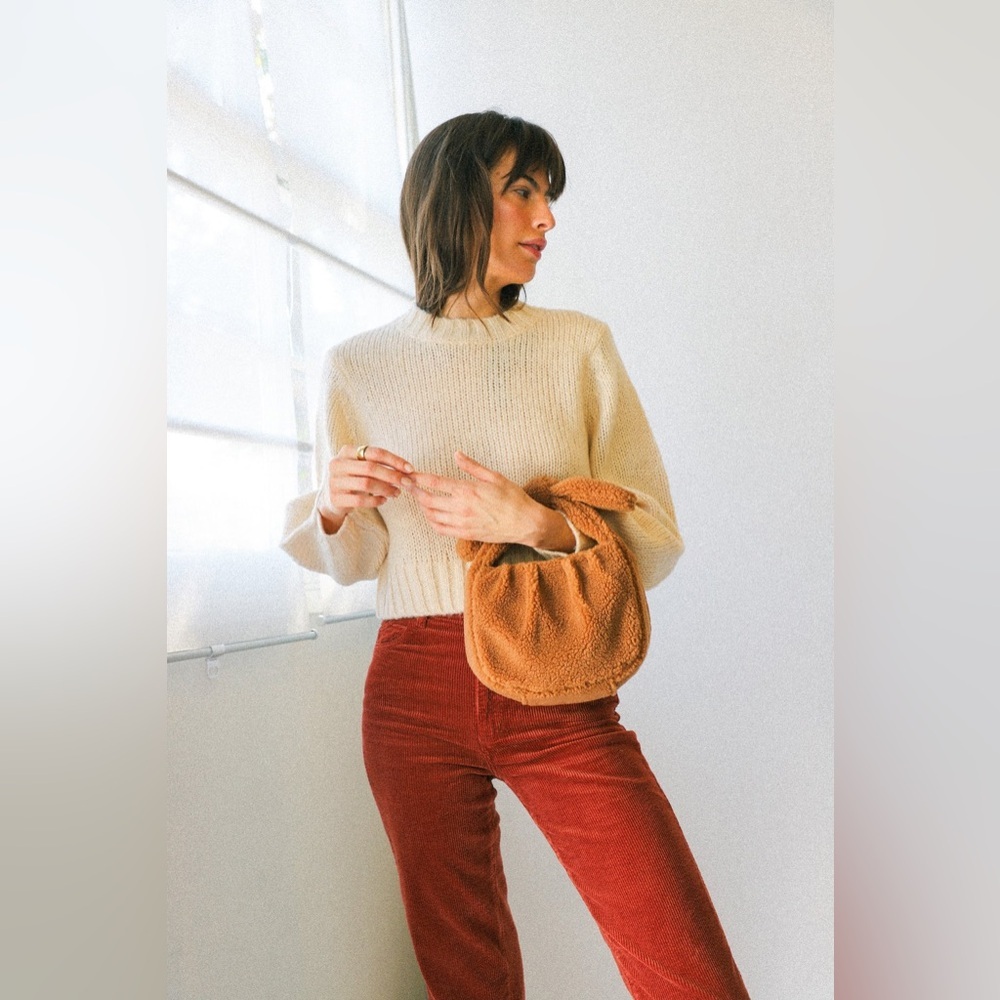 Rollas Gigi Vanilla Knit Balloon Sleeve Crewneck Crop Sweater